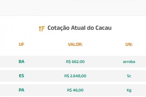 Cotação Atual do Cacau