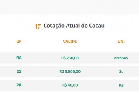 Cotação Atual do Cacau