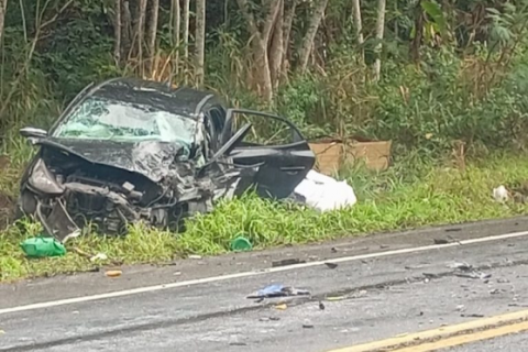 Gandu: Colisão entre carro e carreta na BR-101 deixa um morto e outro ferido