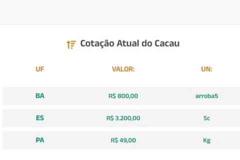 Cotação Atual do Cacau