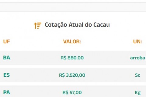 Cotação Atual do Cacau