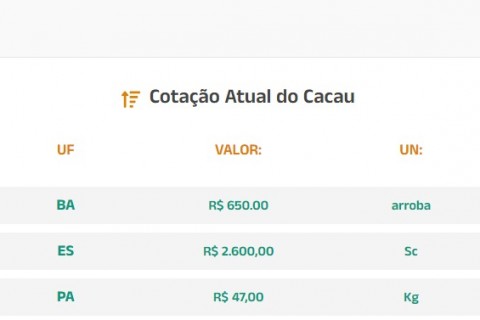 Cotação Atual do Cacau