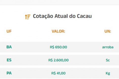 Cotação Atual do Cacau