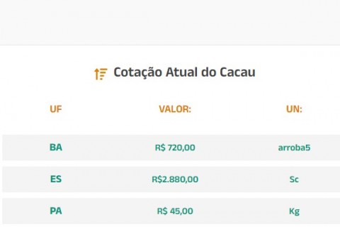 Cotação Atual do Cacau