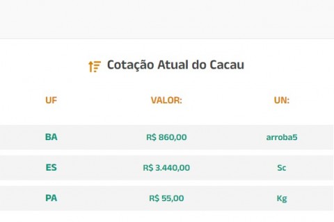 Cotação Atual do Cacau