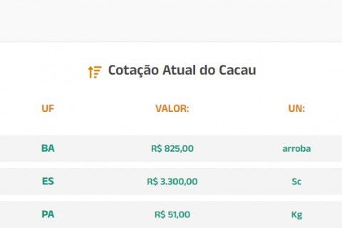 Cotação Atual do Cacau