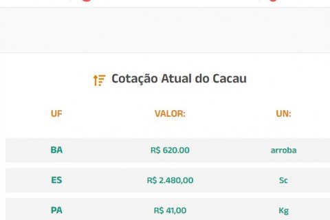 Cotação Atual do Cacau