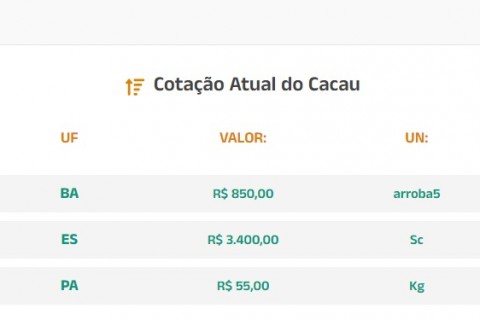 Cotação Atual do Cacau