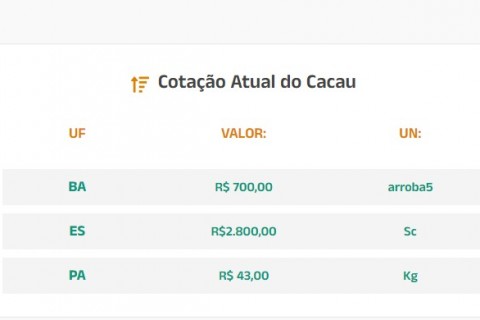 Cotação Atual do Cacau