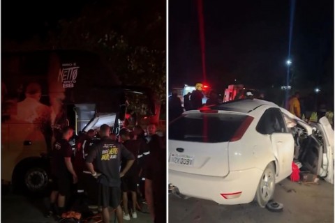 Colisão entre ônibus de cantor e carro de passeio deixa três mortos em Santo Antônio de Jesus