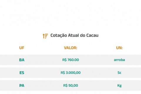 Cotação Atual do Cacau